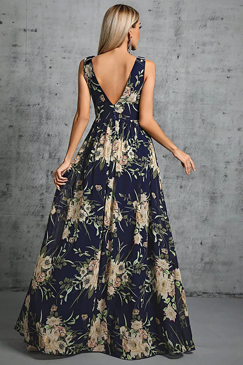 Printed Black V Neck Long Formal Dress sold by Zapaka product image thumbnail 2