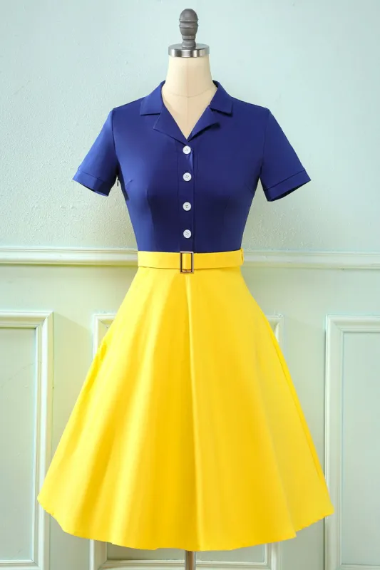 Lapel Neck 1950s Swing Dress with Button sold by Zapaka