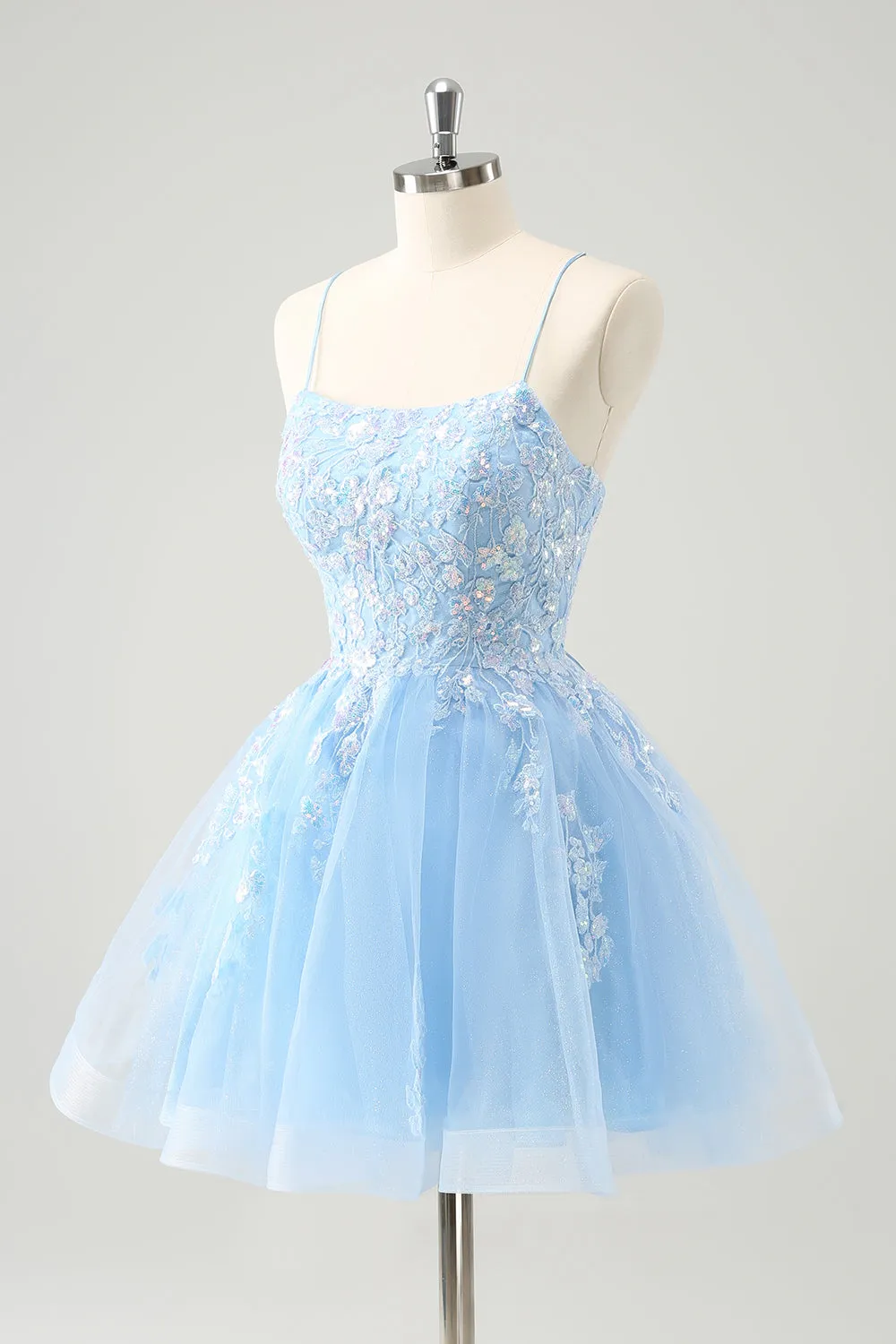Cute Glitter Blue A Line Sequins Short Homecoming Dress with Appliques sold by Zapaka product image thumbnail 3