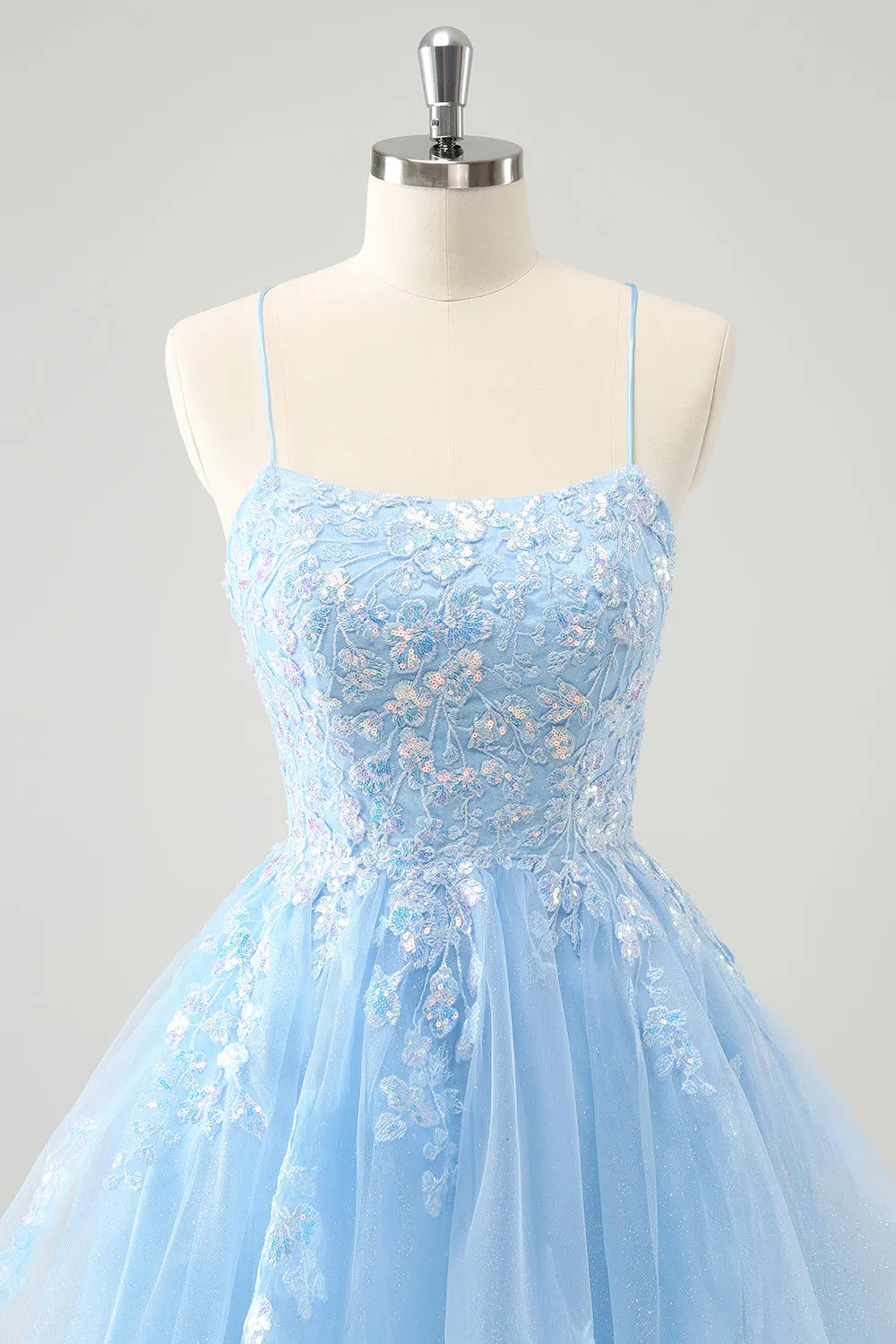 Cute Glitter Blue A Line Sequins Short Homecoming Dress with Appliques sold by Zapaka product image thumbnail 4