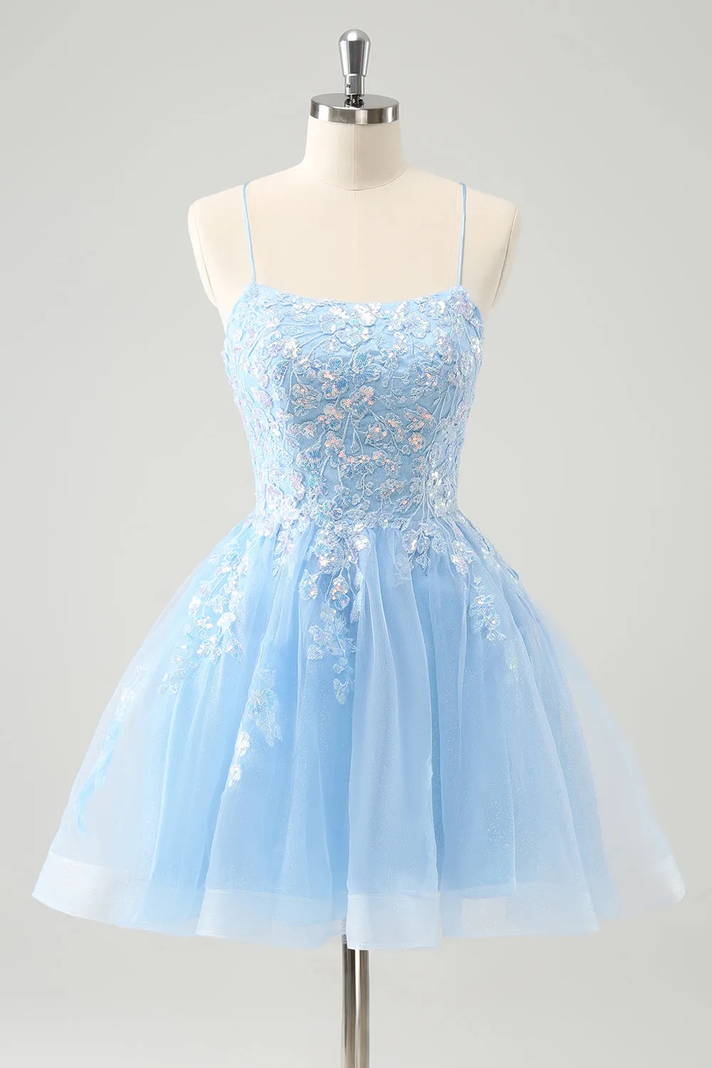 Cute Glitter Blue A Line Sequins Short Homecoming Dress with Appliques sold by Zapaka
