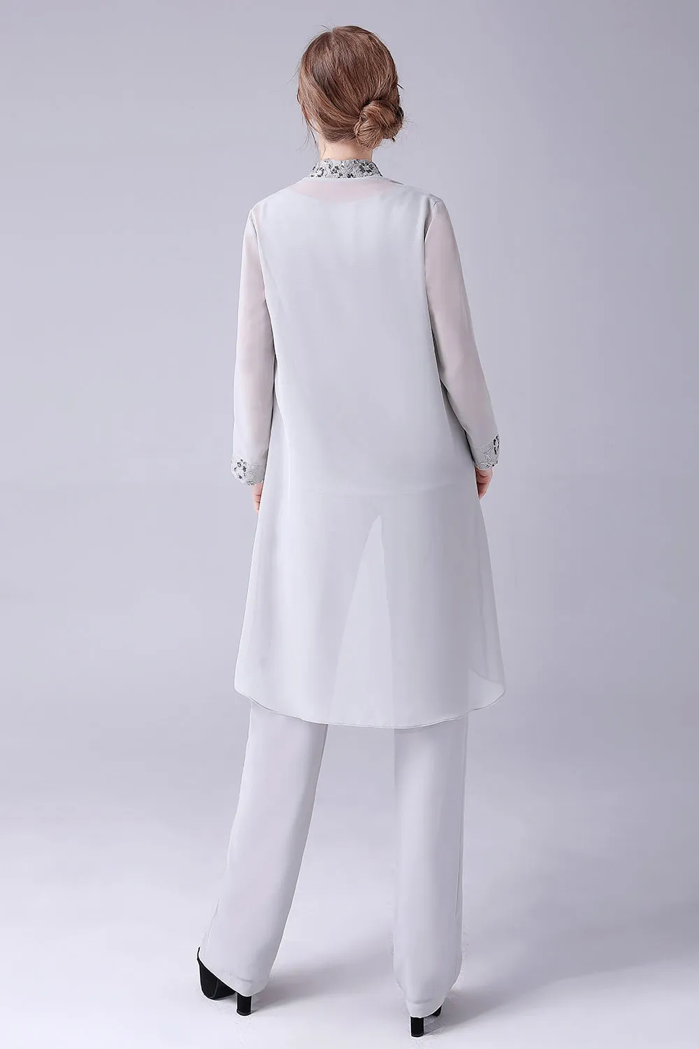 Silver Chiffon 3 Pieces Mother of the Bride Pant Suits sold by Zapaka product image thumbnail 2