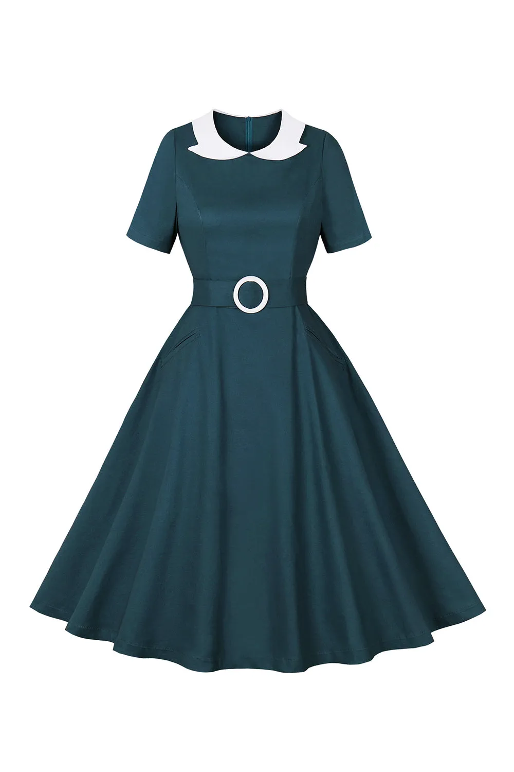 Peacock Blue A Line Swing 1950s Dress with Belt sold by Zapaka