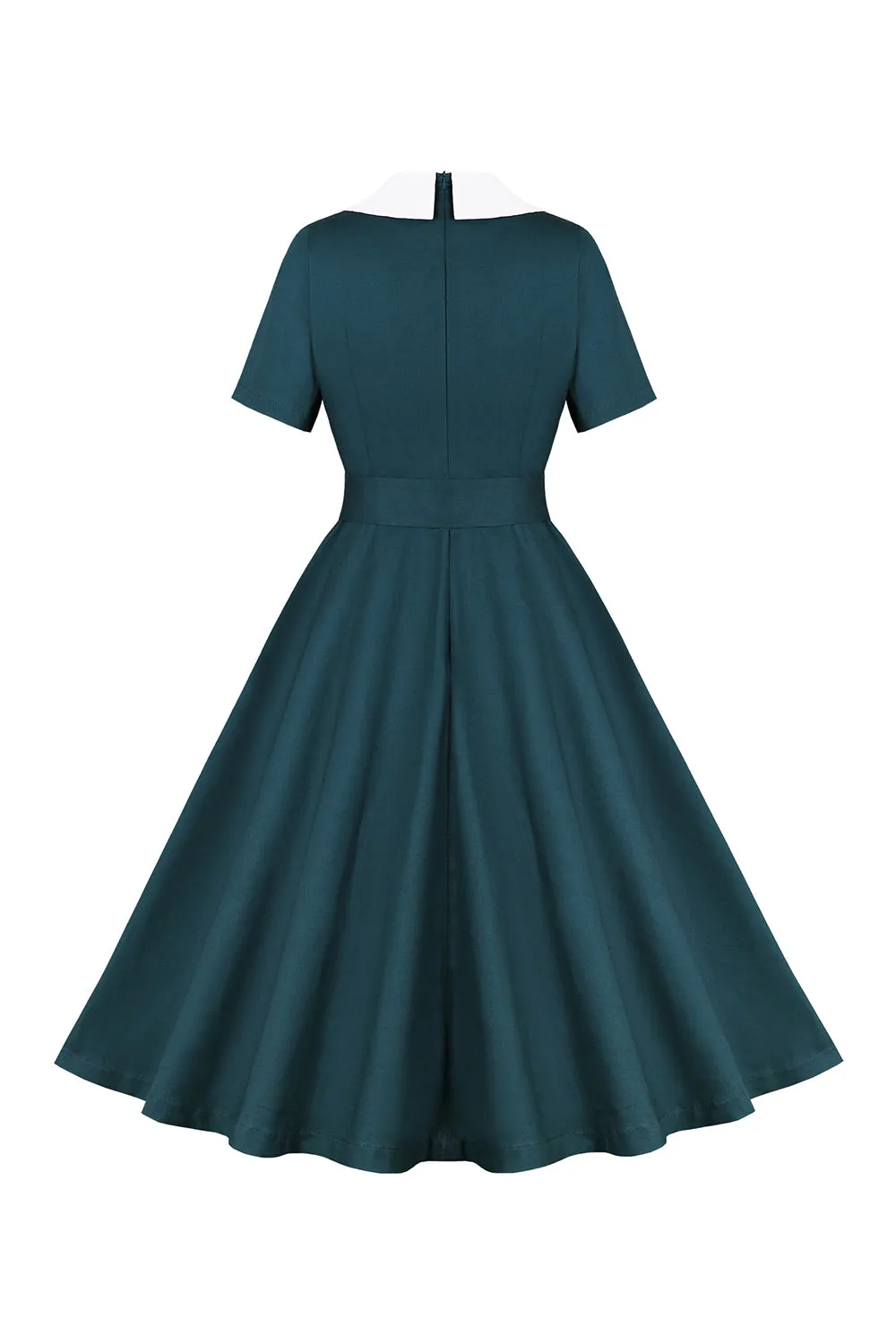 Peacock Blue A Line Swing 1950s Dress with Belt sold by Zapaka product image thumbnail 2