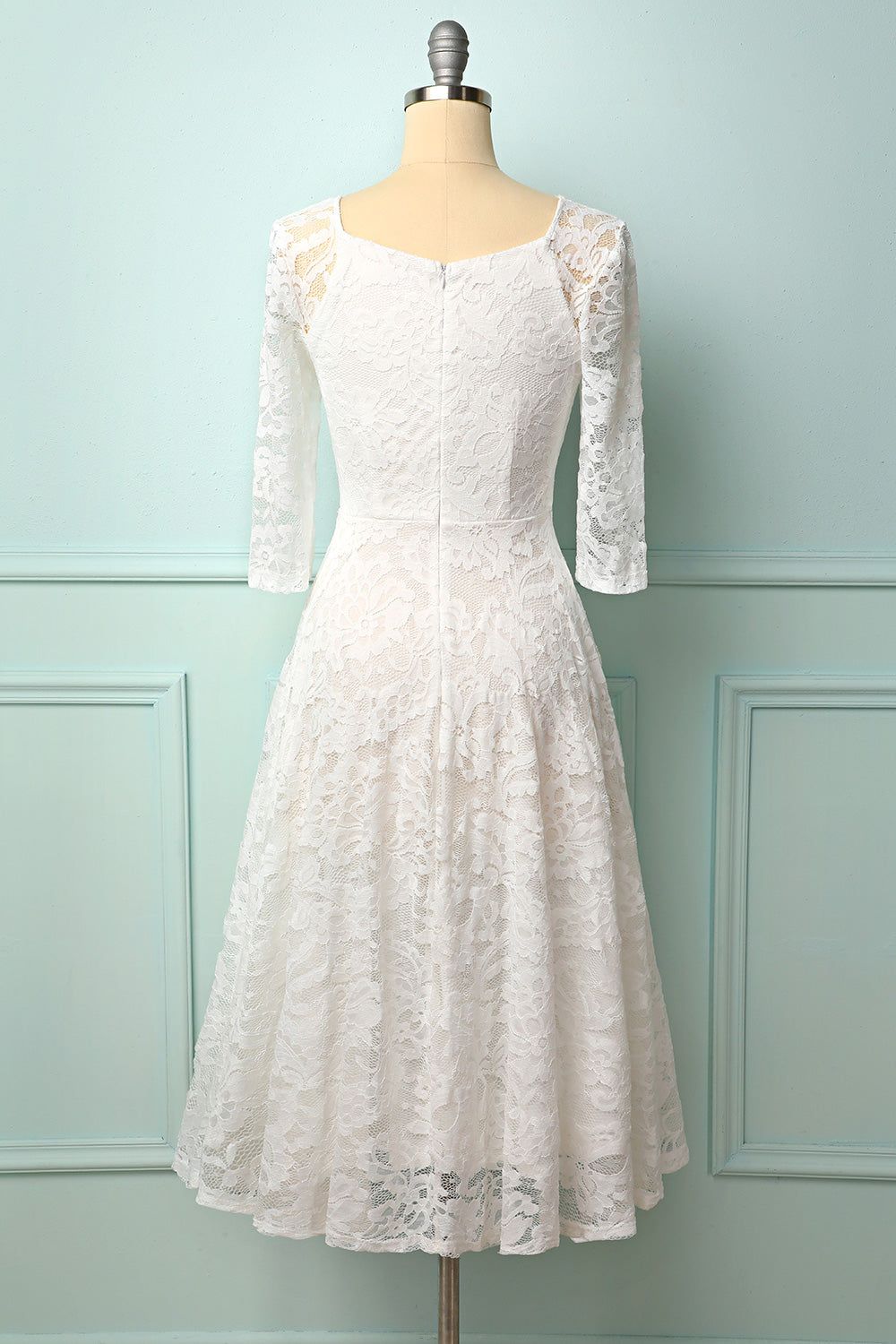 White 3/4 Sleeves Midi Lace sold by Zapaka product image thumbnail 2