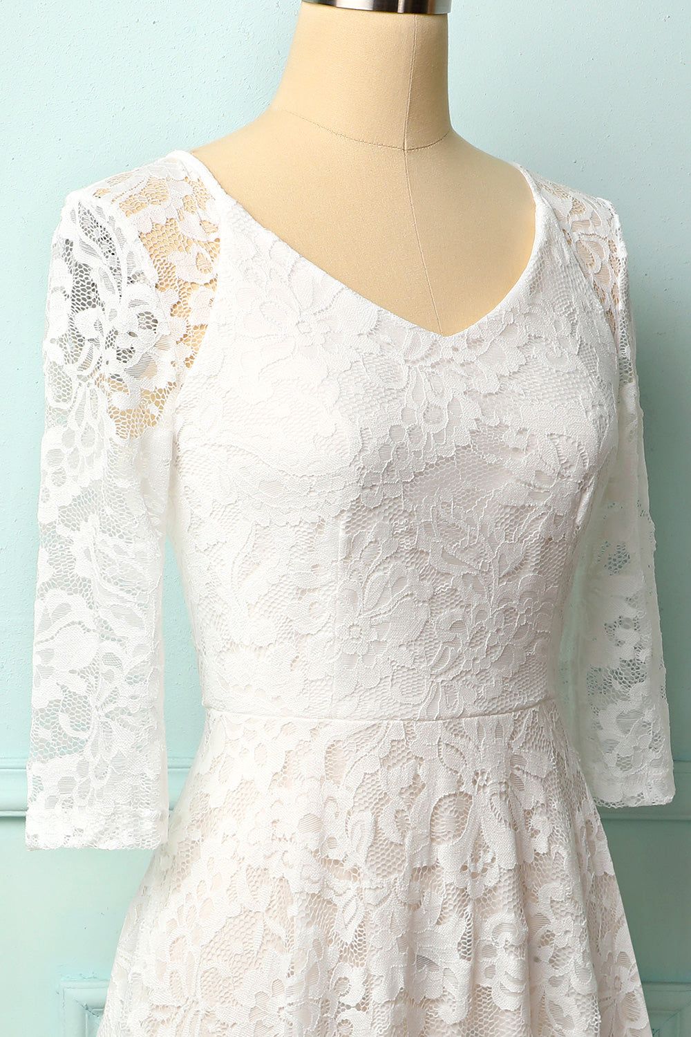 White 3/4 Sleeves Midi Lace sold by Zapaka product image thumbnail 3