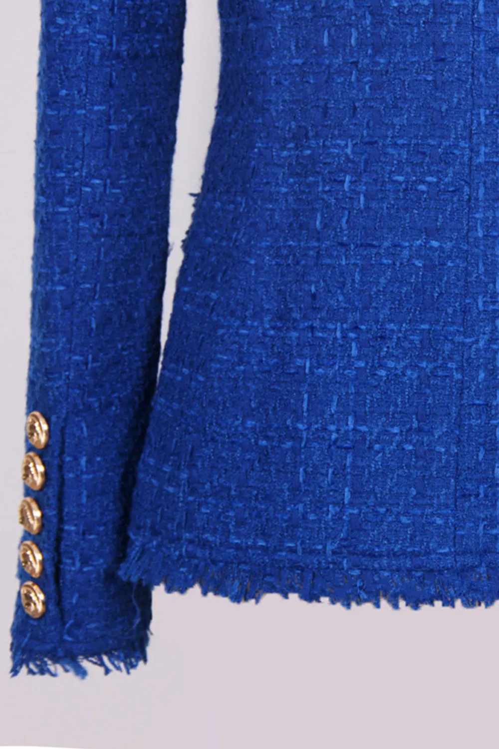 Royal Blue Notched Lapel Double Breasted Tweed Women Blazer sold by Zapaka product image thumbnail 3