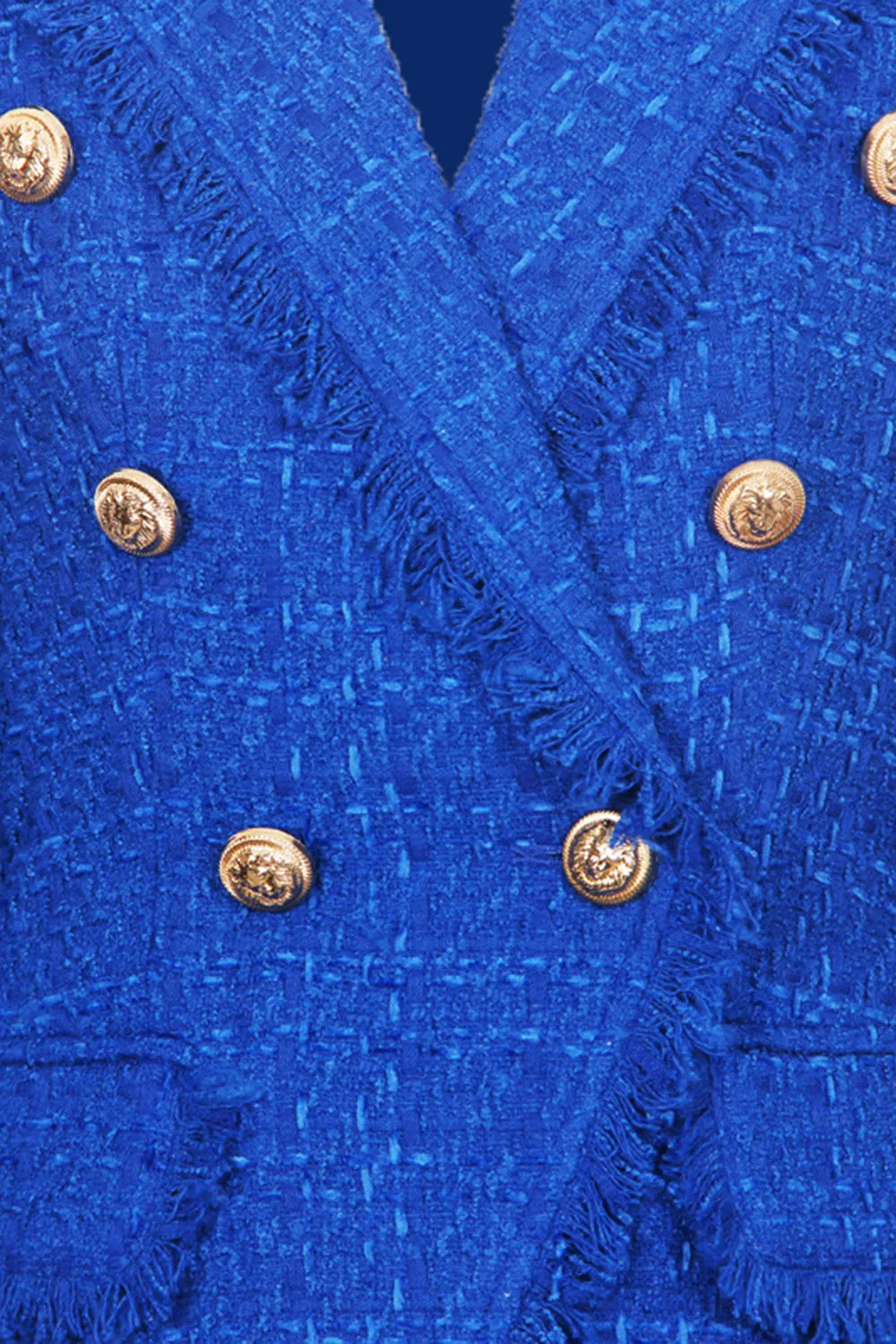 Royal Blue Notched Lapel Double Breasted Tweed Women Blazer sold by Zapaka product image thumbnail 4
