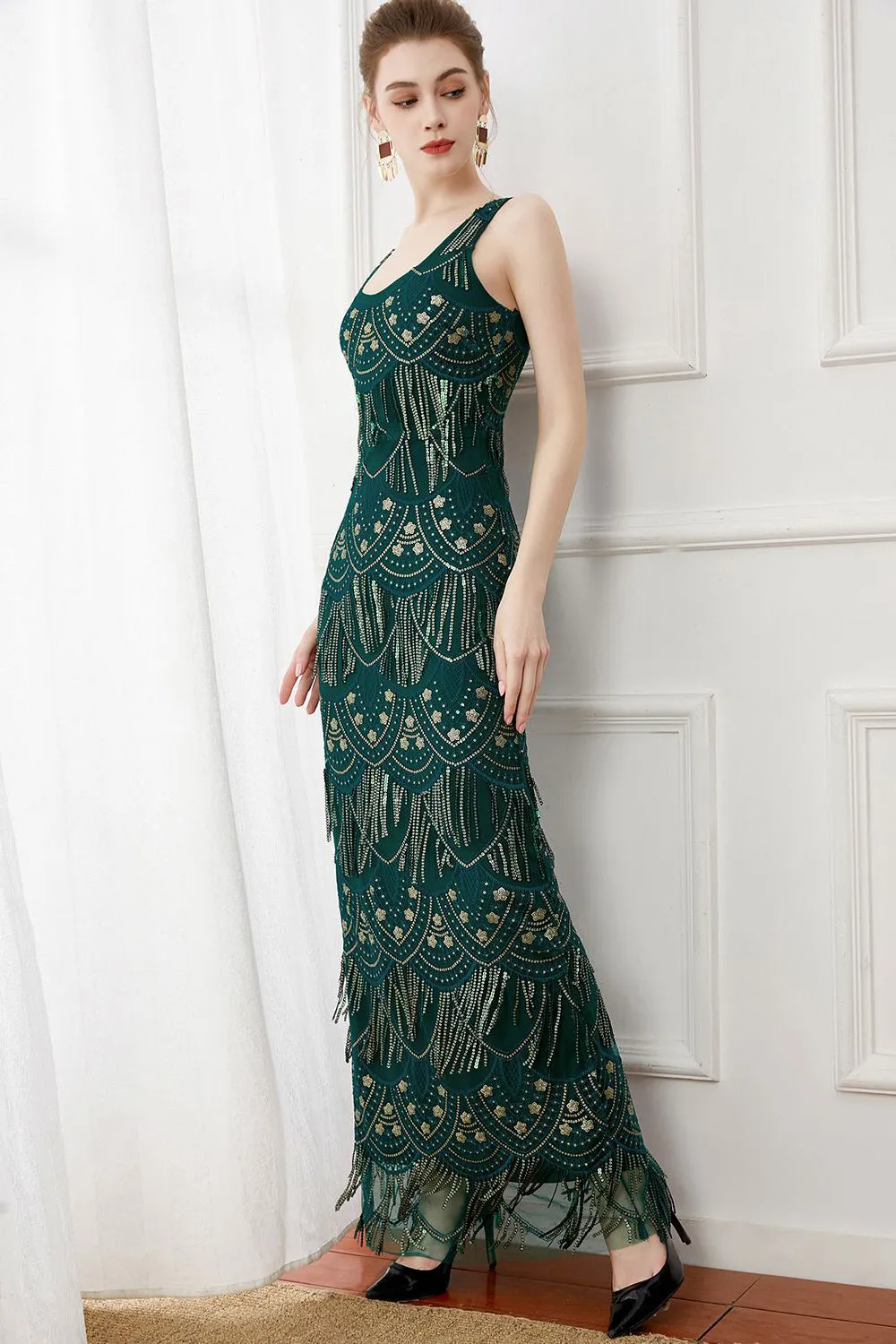 Dark Green Sheath Fringes Long 1920s Dress sold by Zapaka product image thumbnail 4