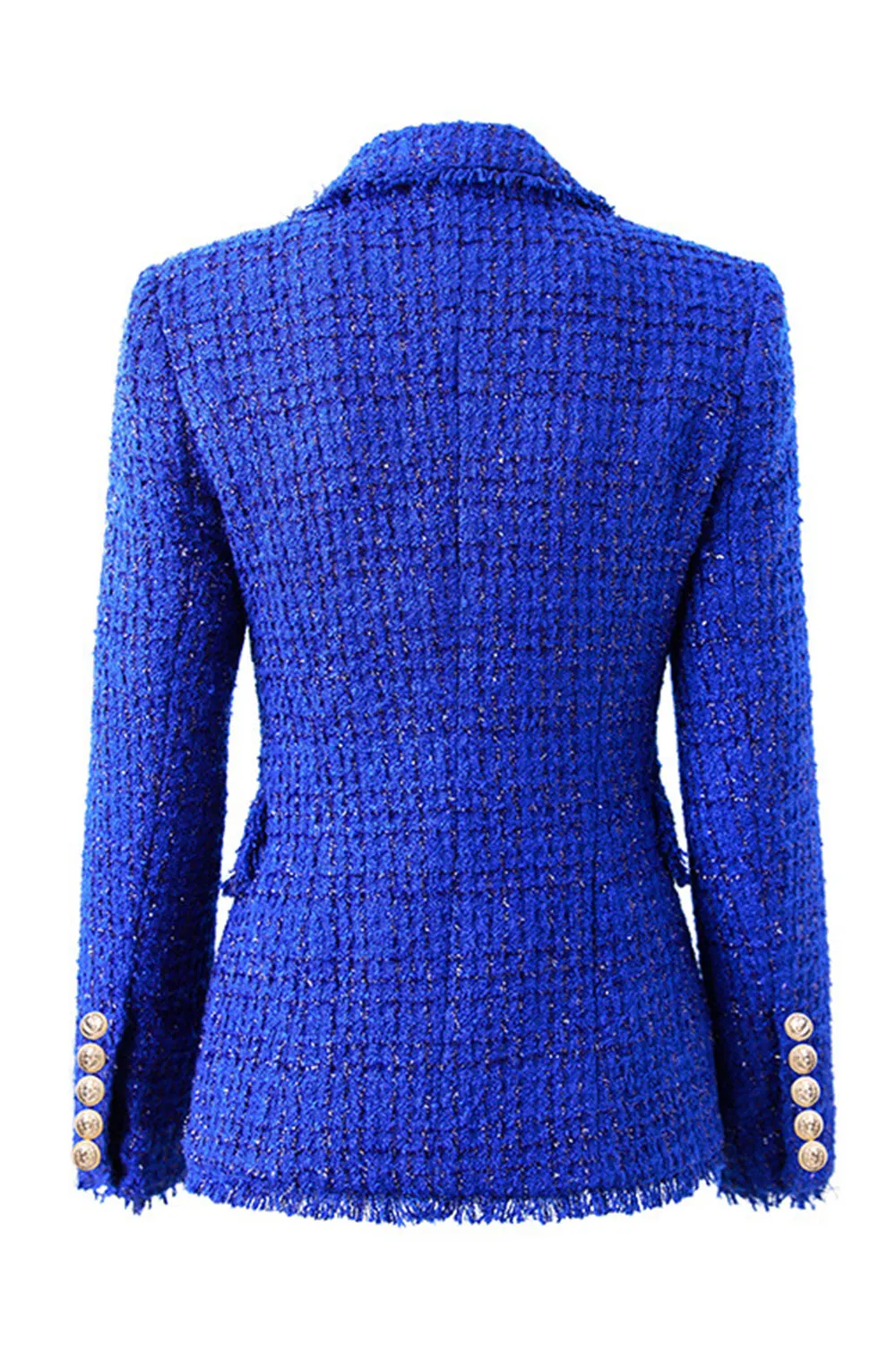 Royal Blue Notched Lapel Double Breasted Tweed Women Blazer sold by Zapaka product image thumbnail 2
