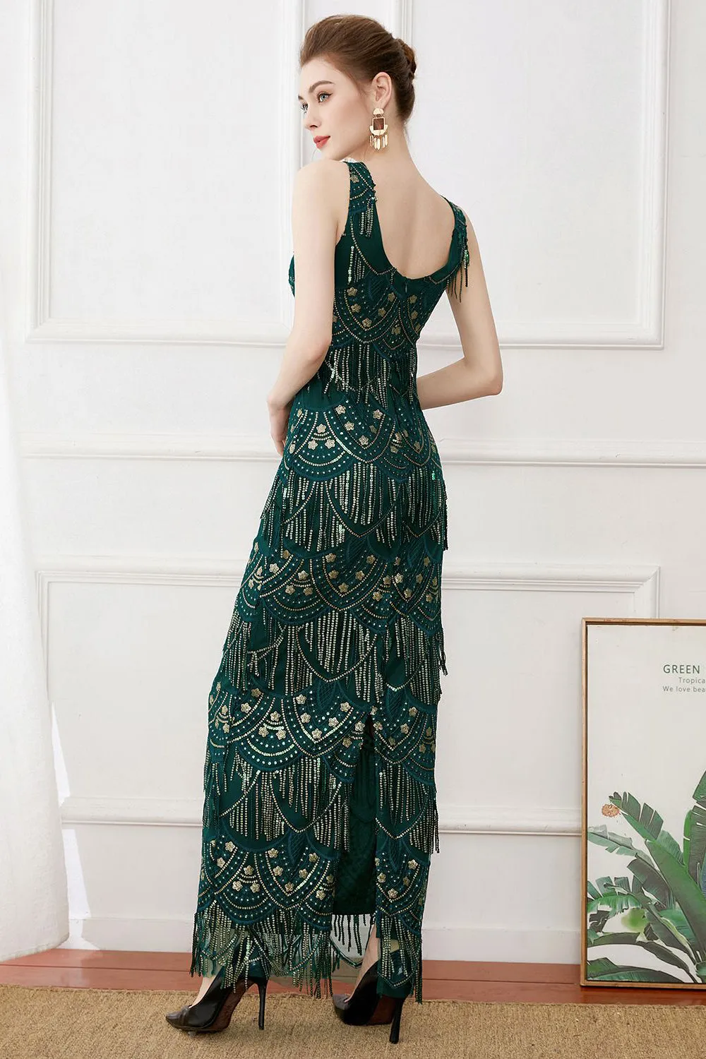 Dark Green Sheath Fringes Long 1920s Dress sold by Zapaka product image thumbnail 2