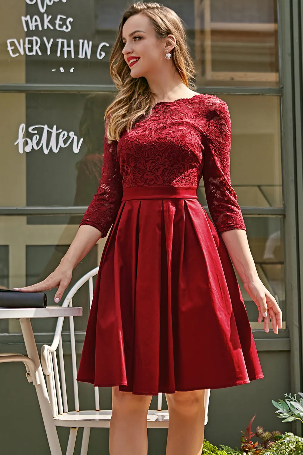 Burgundy V Back Long Sleeves Dress sold by Zapaka product image thumbnail 5