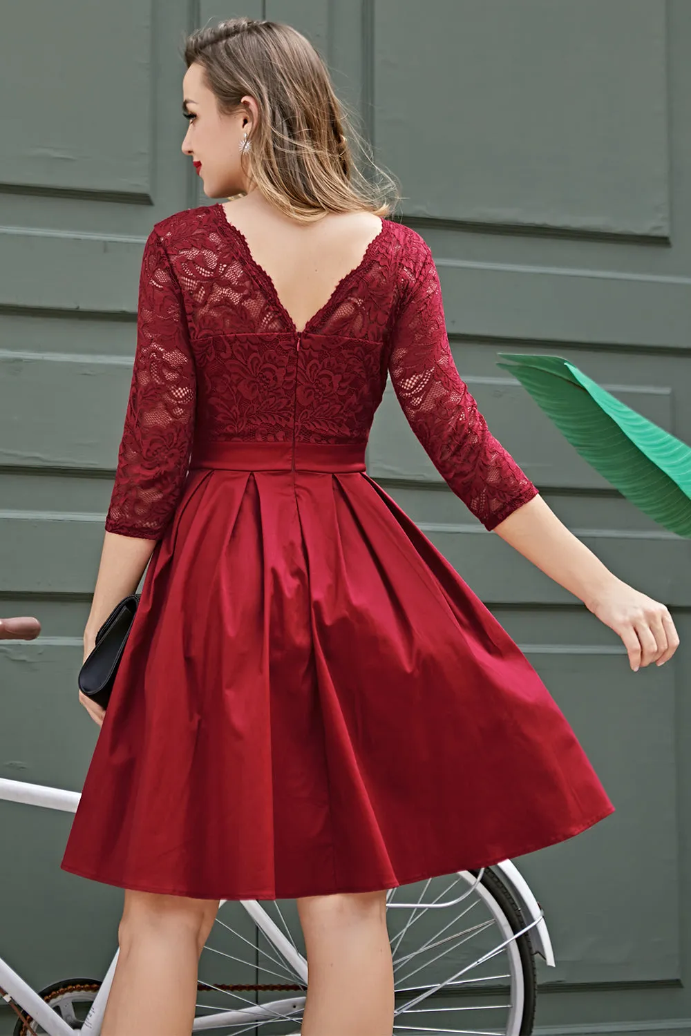 Burgundy V Back Long Sleeves Dress sold by Zapaka product image thumbnail 2