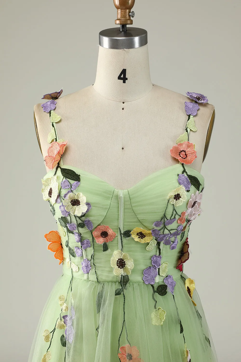A Line Spaghetti Straps Green Prom Dress With 3D Flowers sold by Zapaka product image thumbnail 4