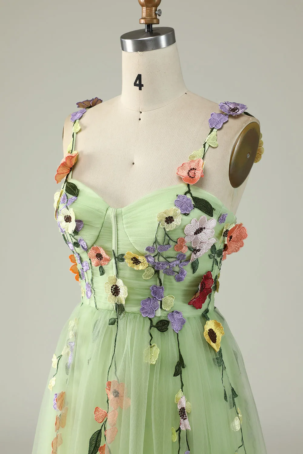 A Line Spaghetti Straps Green Prom Dress With 3D Flowers sold by Zapaka product image thumbnail 5