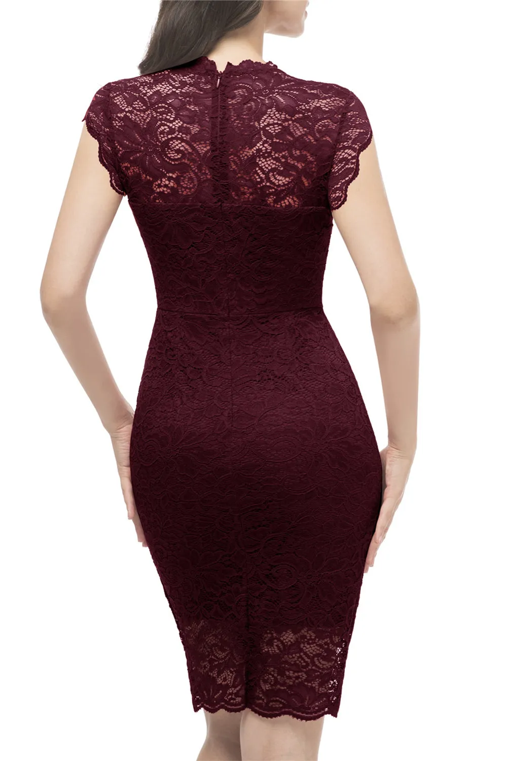 Burgundy Bodycon Lace Dress sold by Zapaka product image thumbnail 2