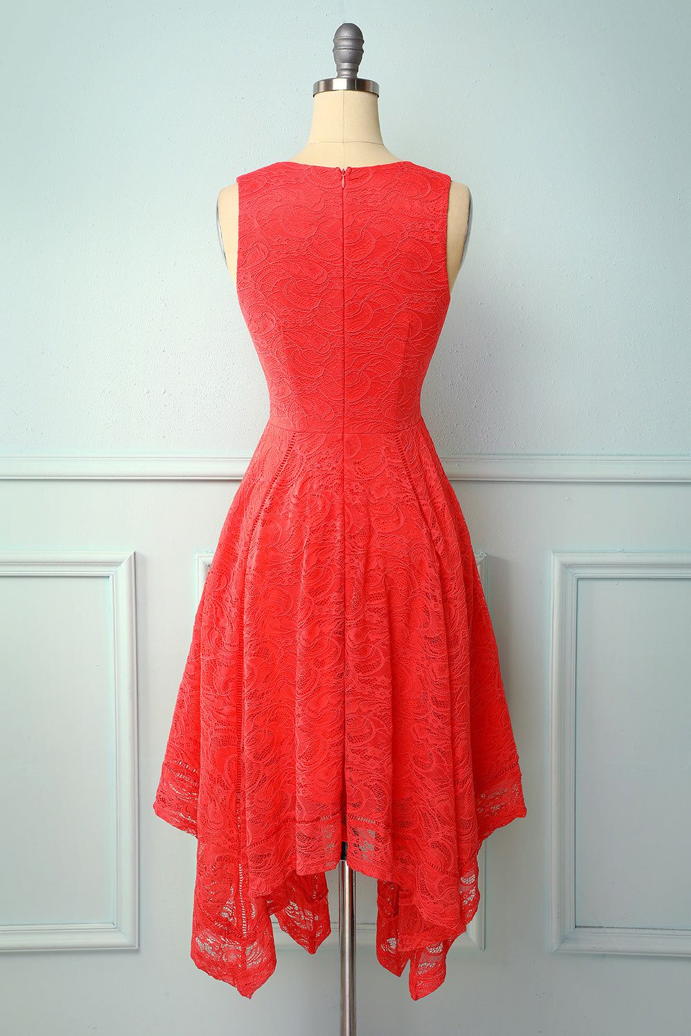 Asymmetrical Red V-neck Lace Dress sold by Zapaka product image thumbnail 2