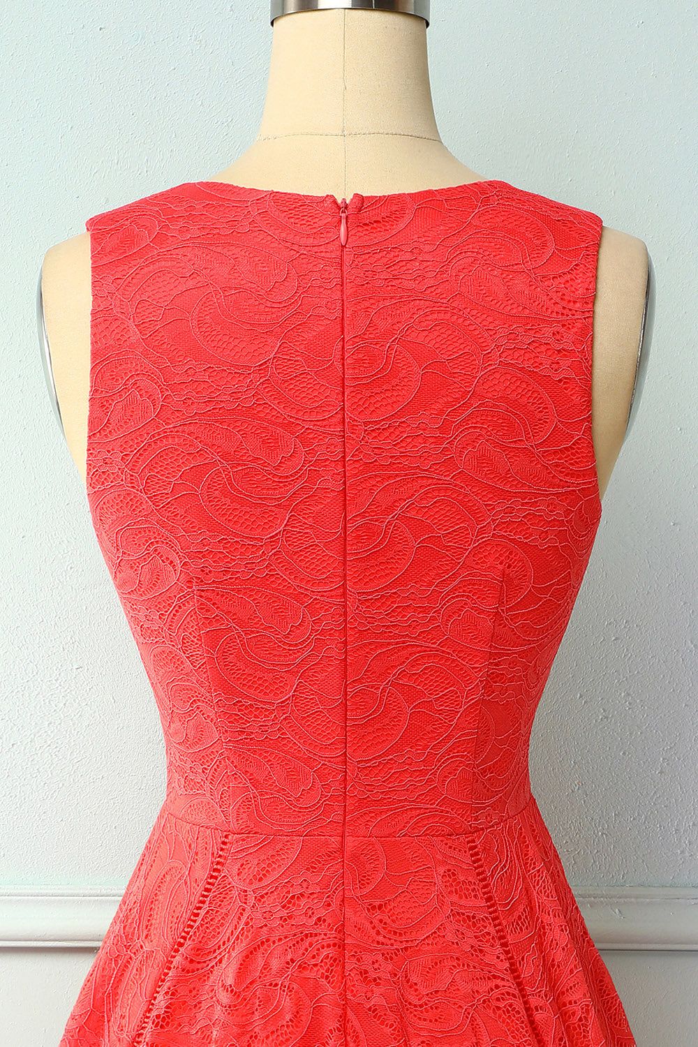 Asymmetrical Red V-neck Lace Dress sold by Zapaka product image thumbnail 4