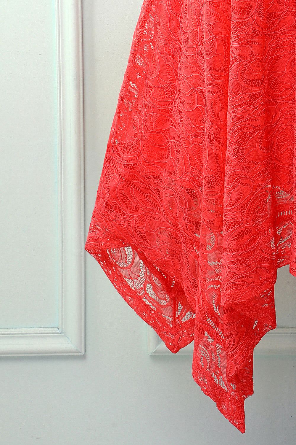 Asymmetrical Red V-neck Lace Dress sold by Zapaka product image thumbnail 5