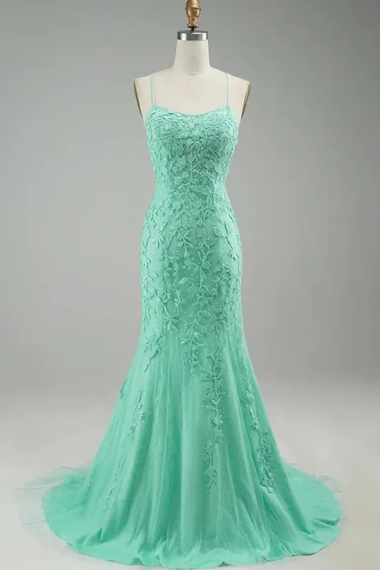 Mint Mermaid Long Prom Dress with Appliques sold by Zapaka