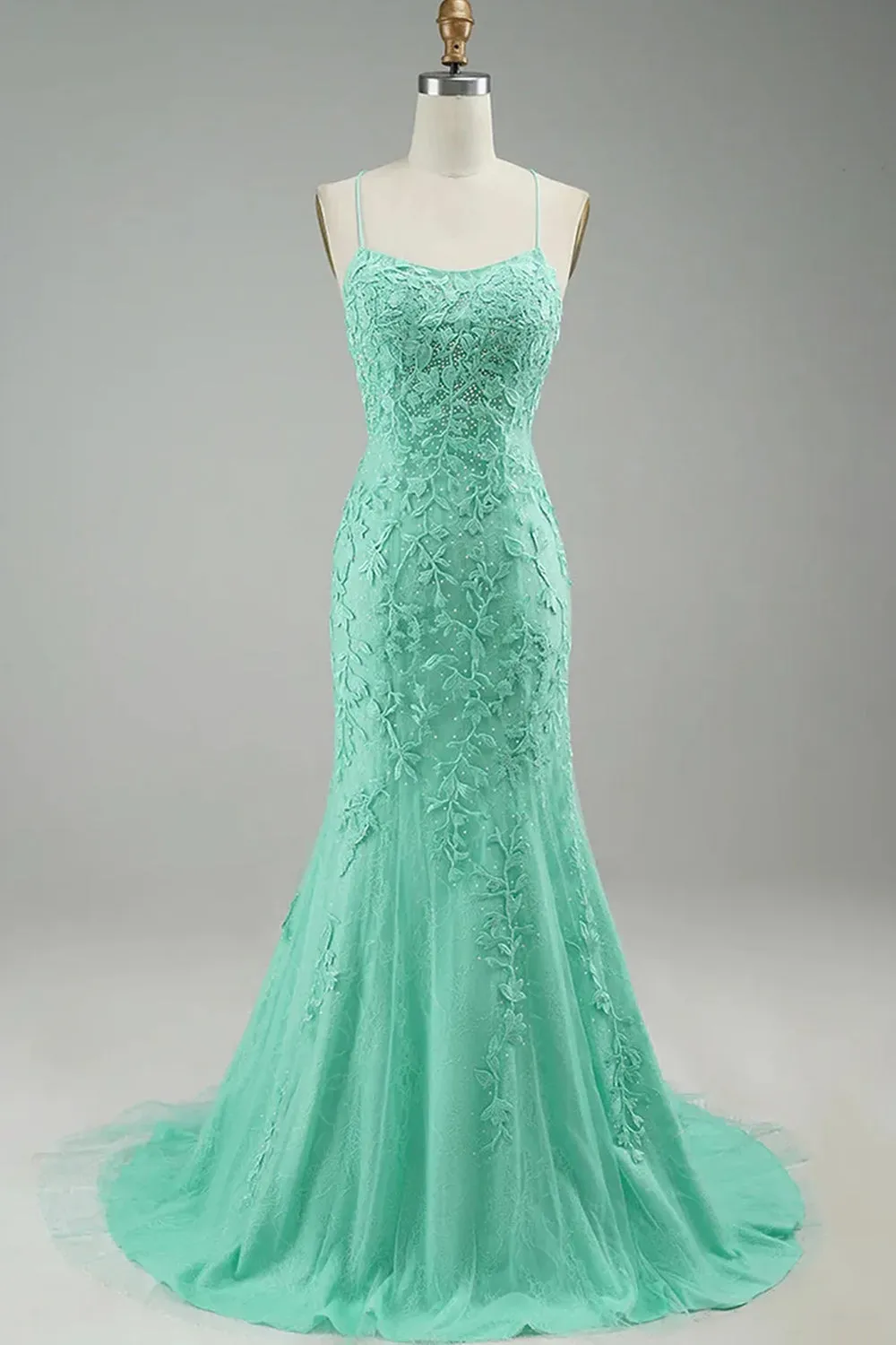 Mint Mermaid Long Prom Dress with Appliques sold by Zapaka