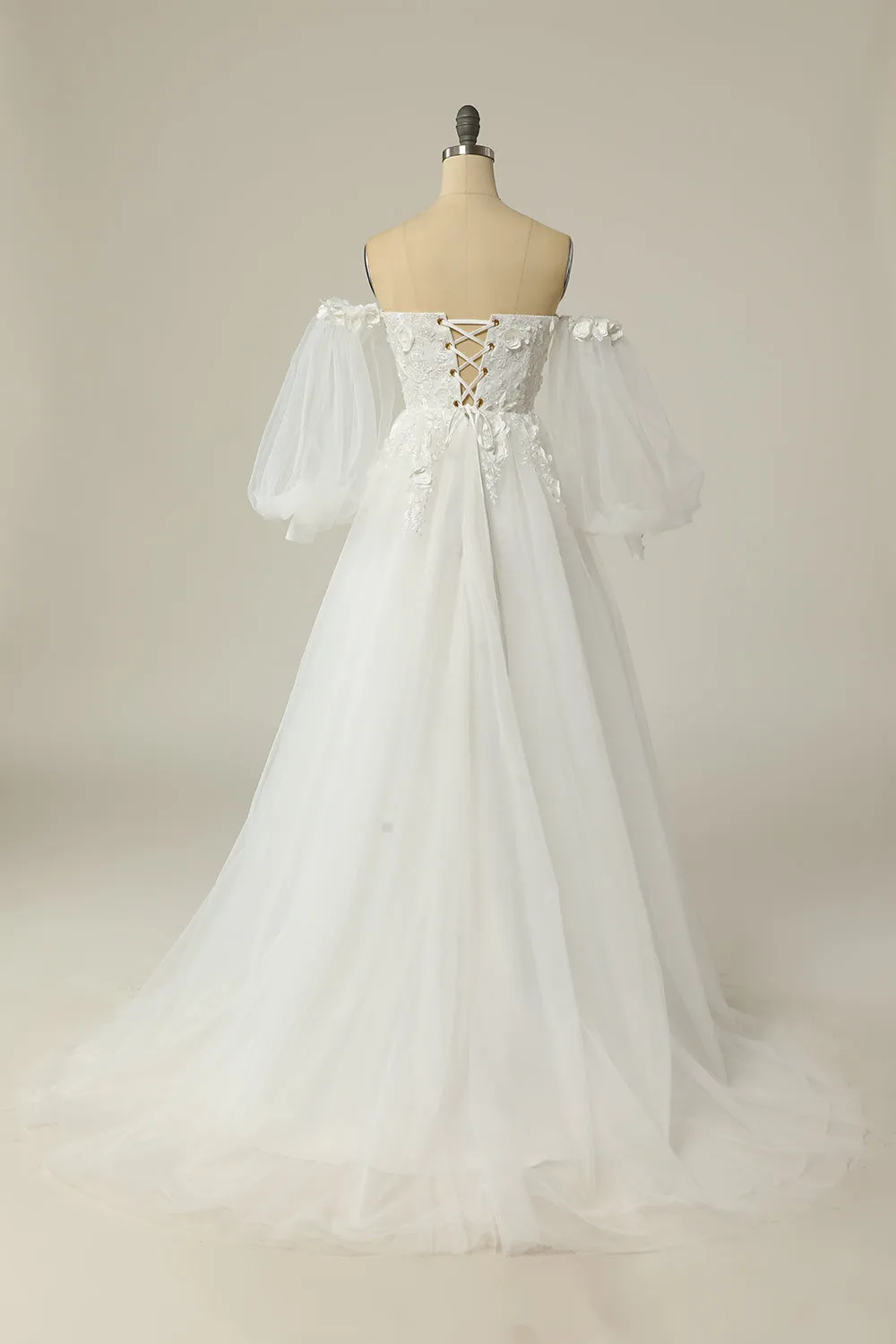 A Line Off the Shoulder Ivory Bridal Dress with Long Sleeves sold by Zapaka product image thumbnail 2