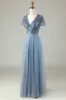 A-Line Dusty Blue Bridesmaid Dress with Beading sold by Zapaka