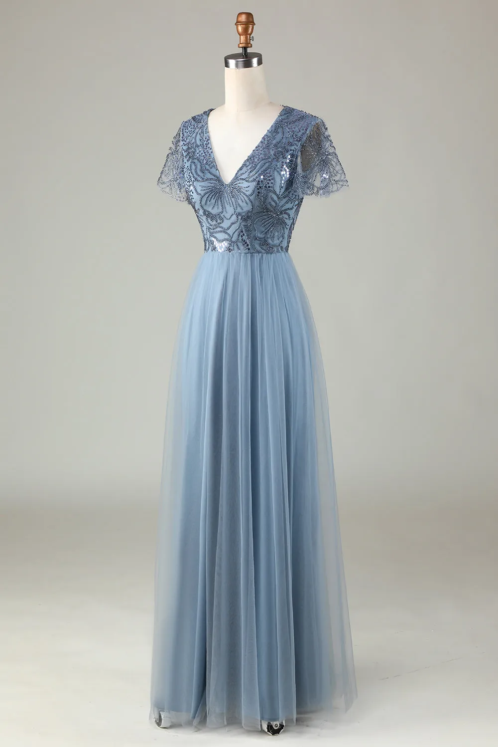 A-Line Dusty Blue Bridesmaid Dress with Beading sold by Zapaka product image thumbnail 3