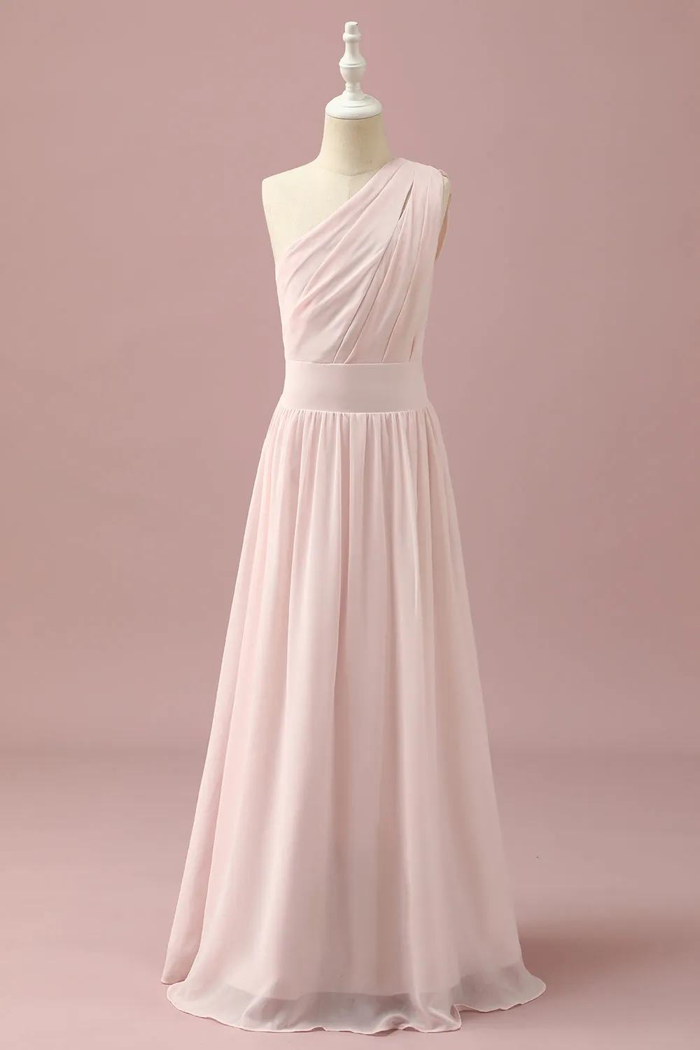 Light Pink Chiffon One Shoulder Junior Bridesmaid Dress sold by Zapaka