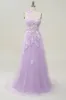 Elegant A Line One Shoulder Purple Long Prom Dress with Appliques sold by Zapaka