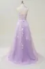 Elegant A Line One Shoulder Purple Long Prom Dress with Appliques sold by Zapaka