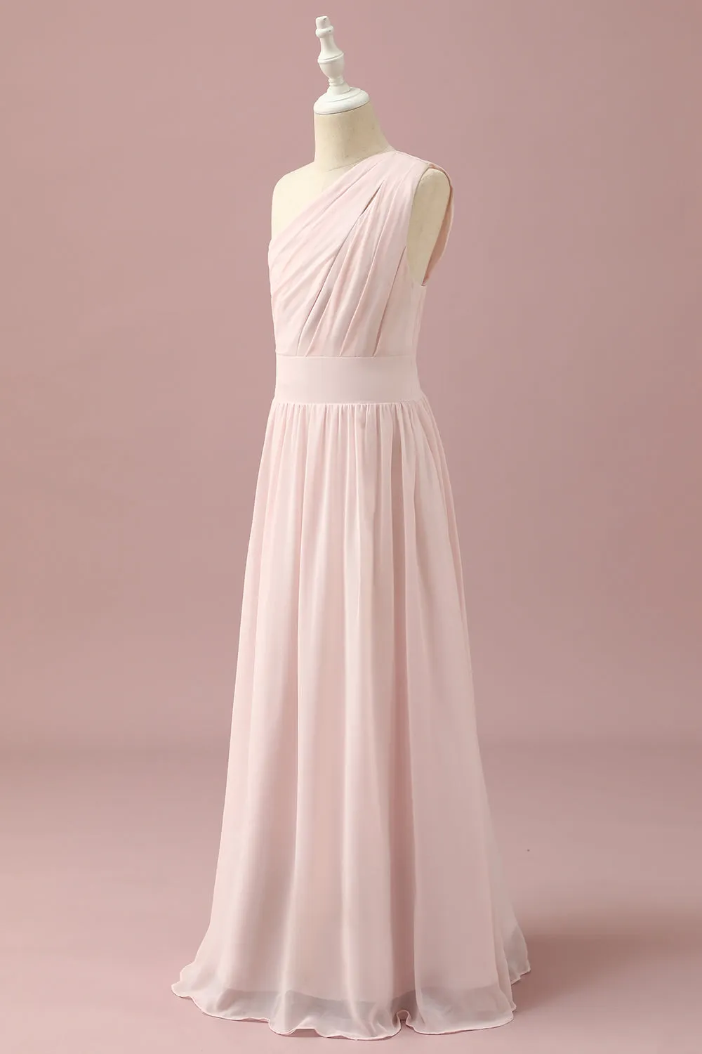 Light Pink Chiffon One Shoulder Junior Bridesmaid Dress sold by Zapaka product image thumbnail 3