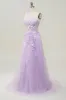 Elegant A Line One Shoulder Purple Long Prom Dress with Appliques sold by Zapaka