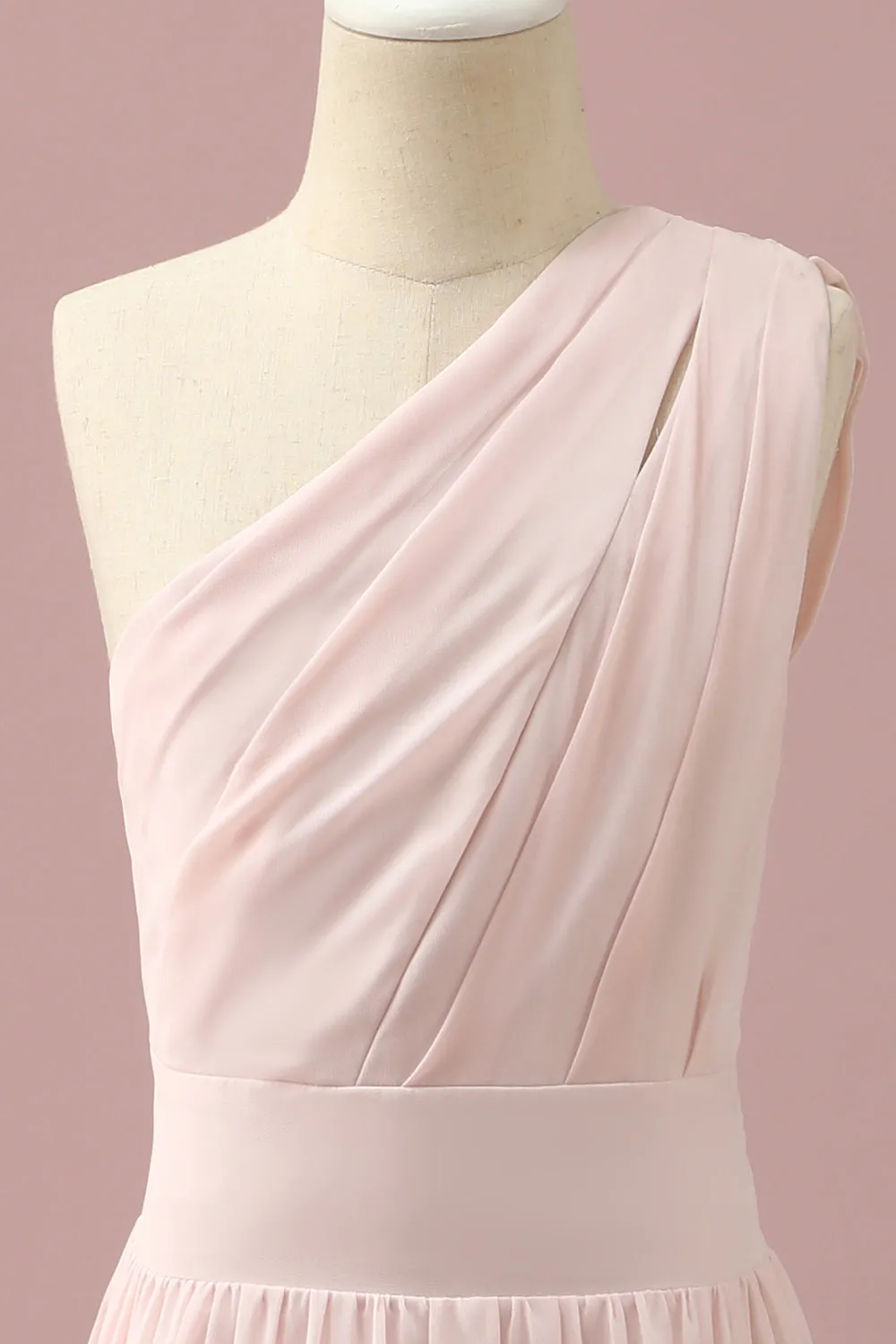 Light Pink Chiffon One Shoulder Junior Bridesmaid Dress sold by Zapaka product image thumbnail 4