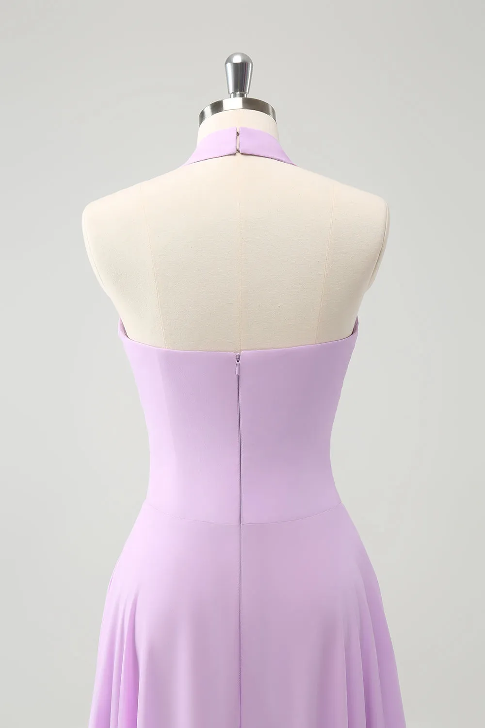 Purple A Line Halter Chiffon Long Backless Bridesmaid Dress sold by Zapaka product image thumbnail 5