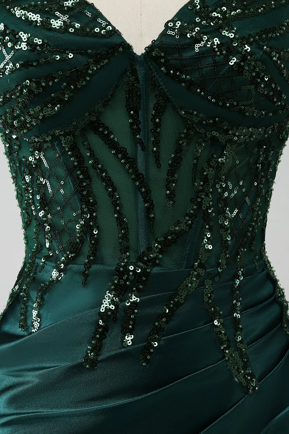 Sparkly Dark Green Mermaid Sequin Pleated Corset Prom Dress With Slit sold by Zapaka product image thumbnail 5
