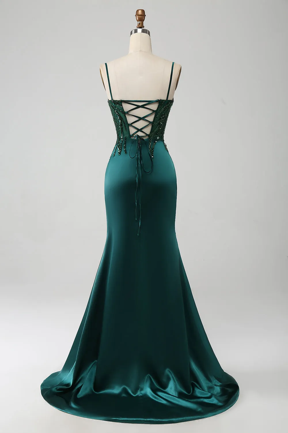 Sparkly Dark Green Mermaid Sequin Pleated Corset Prom Dress With Slit sold by Zapaka product image thumbnail 2