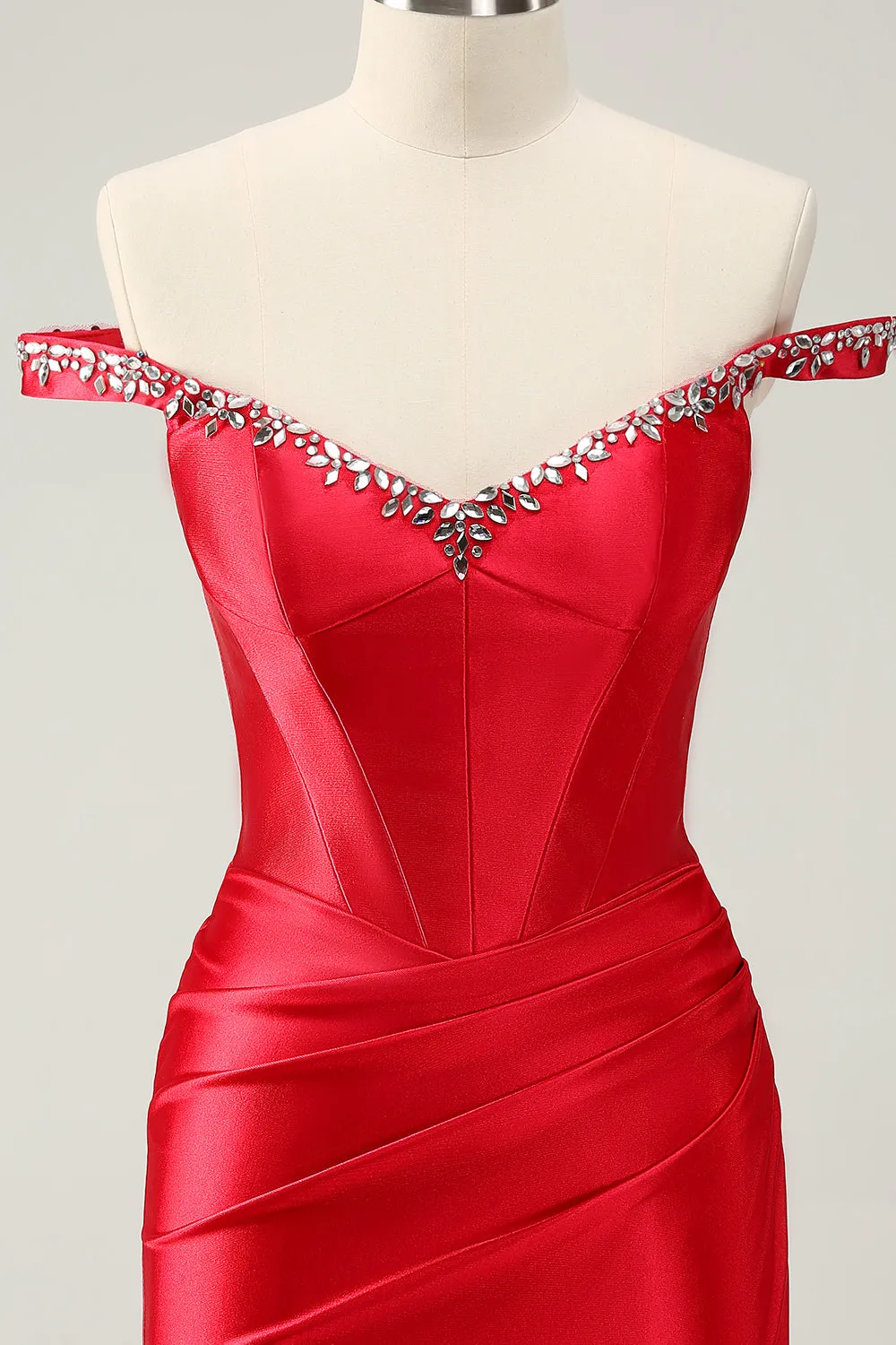 Glitter Red Beaded Off the Shoulder Satin Tight Homecoming Dress sold by Zapaka product image thumbnail 4
