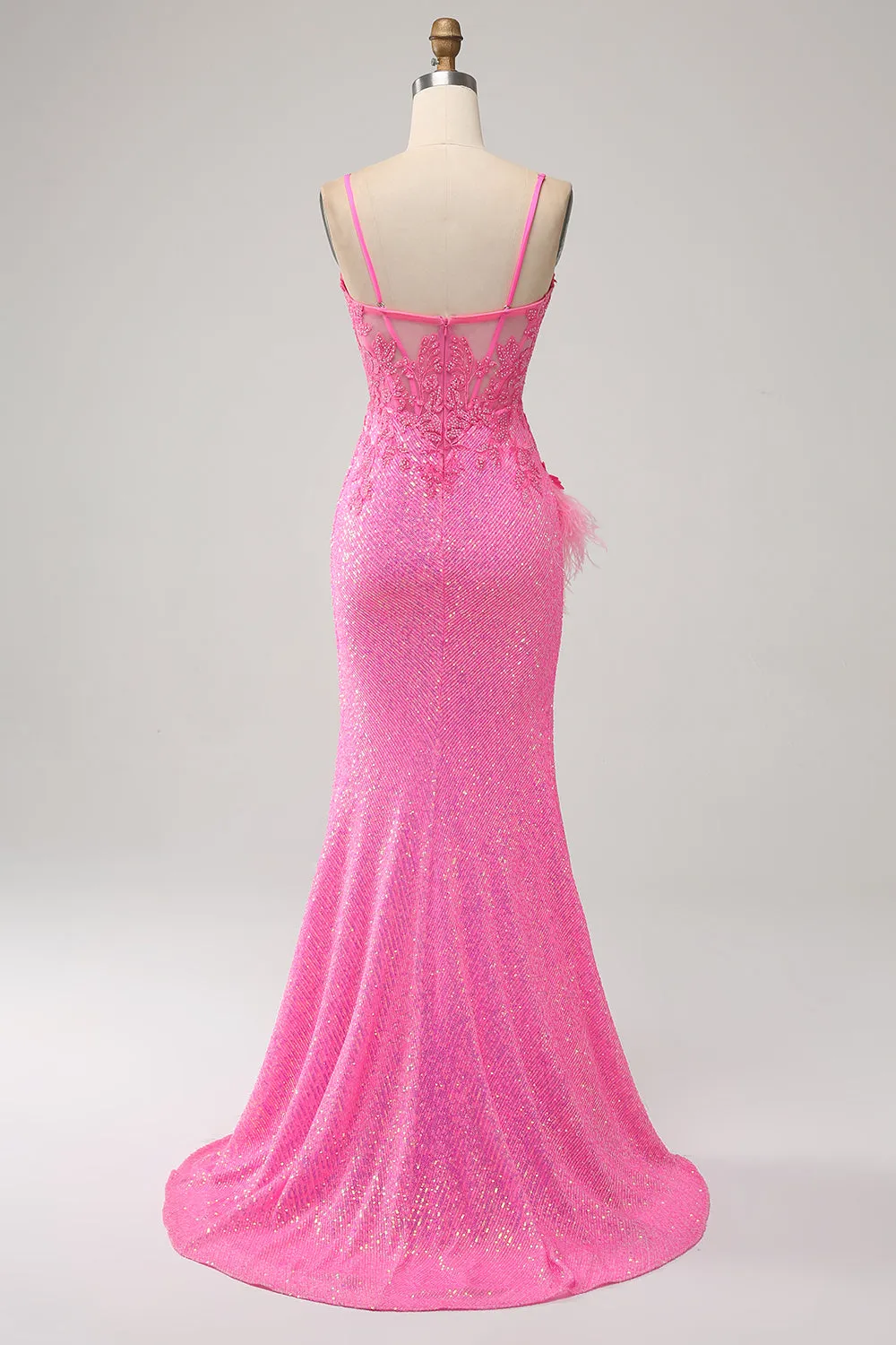 Trendy Mermaid Spaghetti Straps Pink Sequins Long Prom Dress with Appliques sold by Zapaka product image thumbnail 2