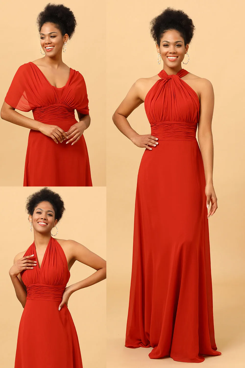 Rust Red Convertible Chiffon Bridesmaid Dress sold by Zapaka product image thumbnail 5