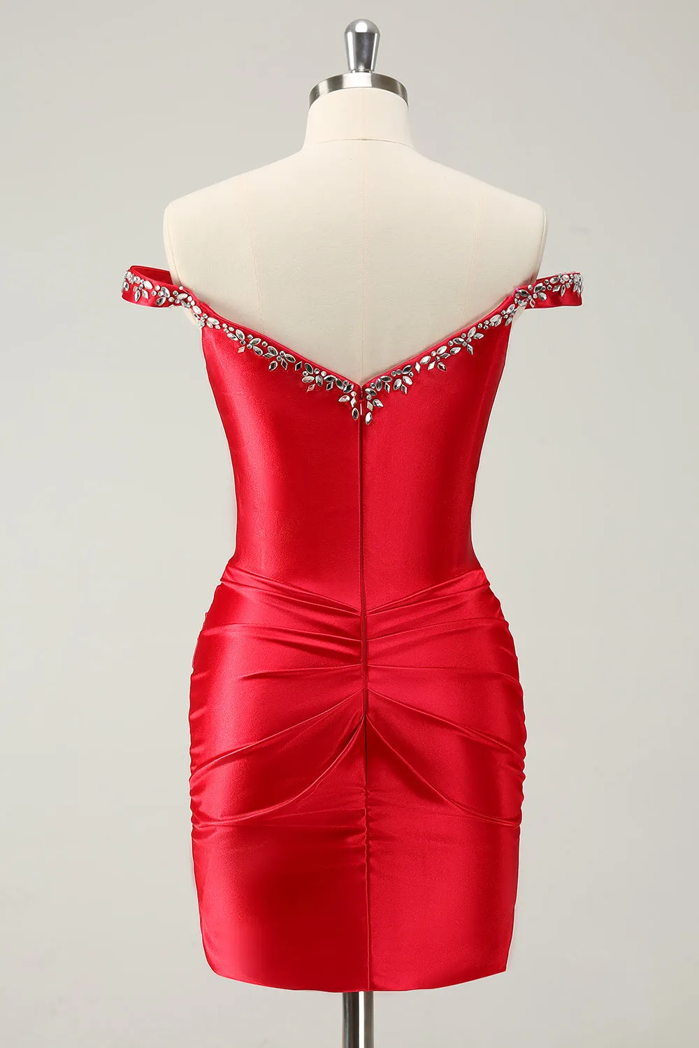 Glitter Red Beaded Off the Shoulder Satin Tight Homecoming Dress sold by Zapaka product image thumbnail 2