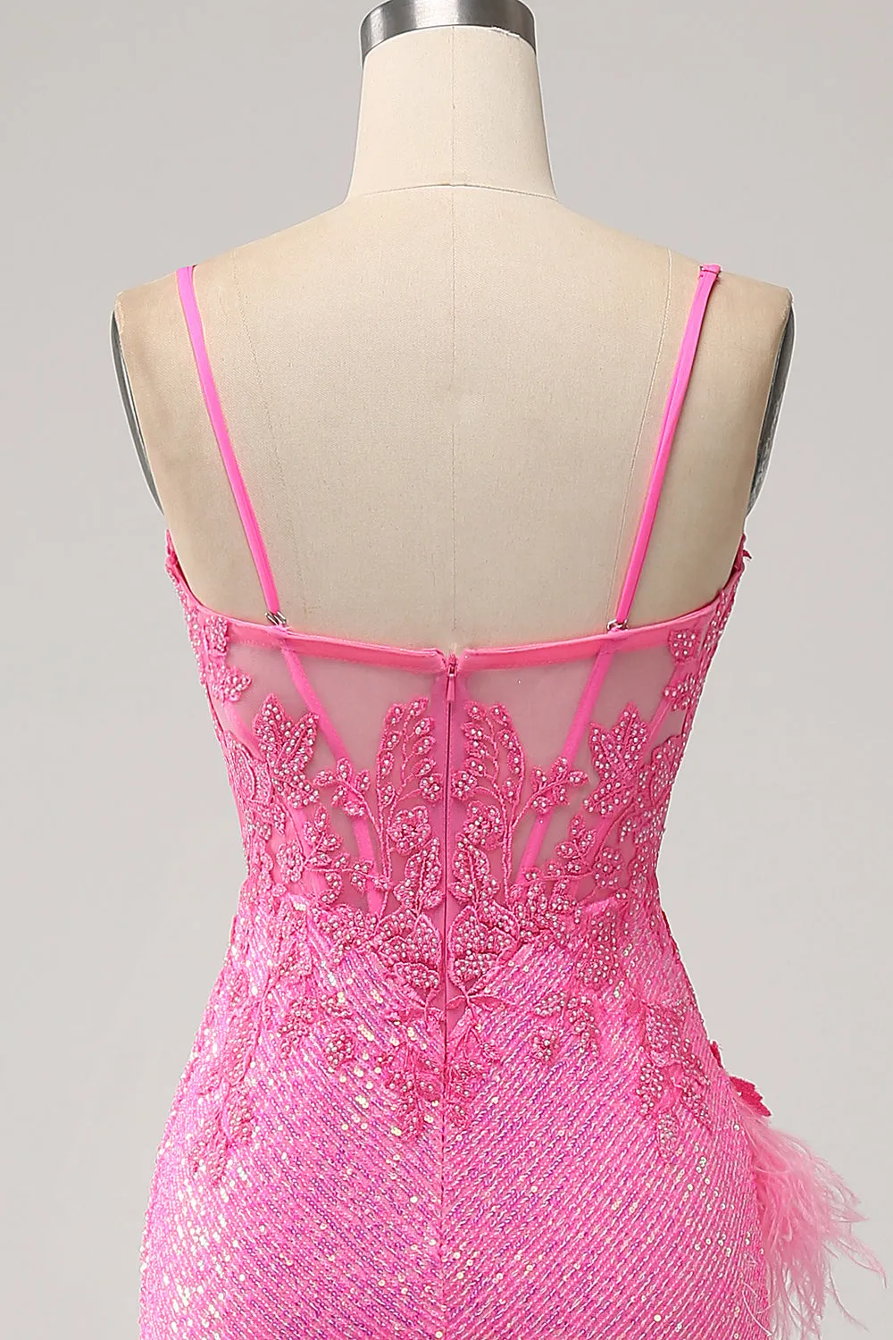 Trendy Mermaid Spaghetti Straps Pink Sequins Long Prom Dress with Appliques sold by Zapaka product image thumbnail 5