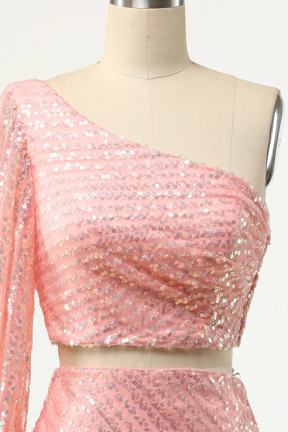 Blush One Shoulder Sequin Cocktail Dress sold by Zapaka product image thumbnail 3