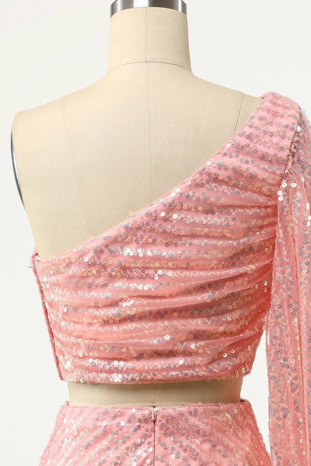 Blush One Shoulder Sequin Cocktail Dress sold by Zapaka product image thumbnail 4