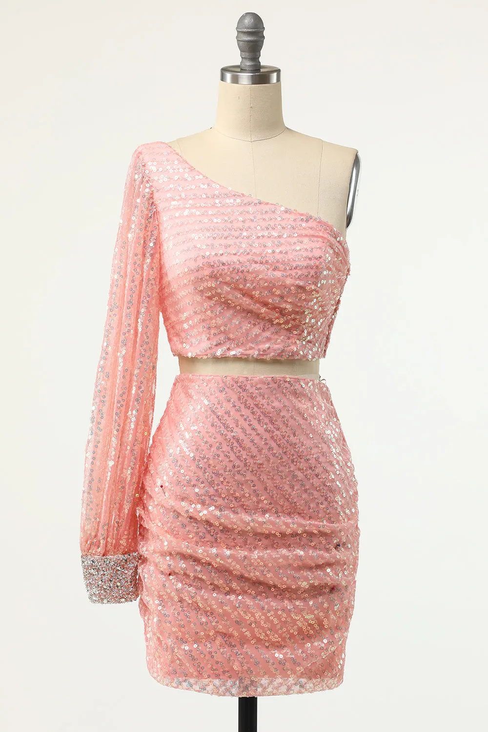 Blush One Shoulder Sequin Cocktail Dress sold by Zapaka
