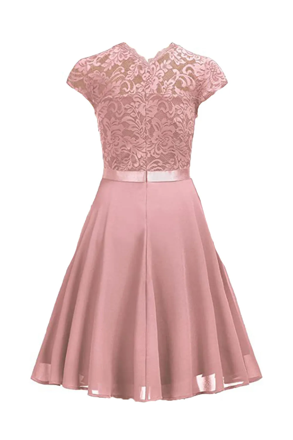 Pink A Line Lace Dress with Ruffles sold by Zapaka product image thumbnail 2