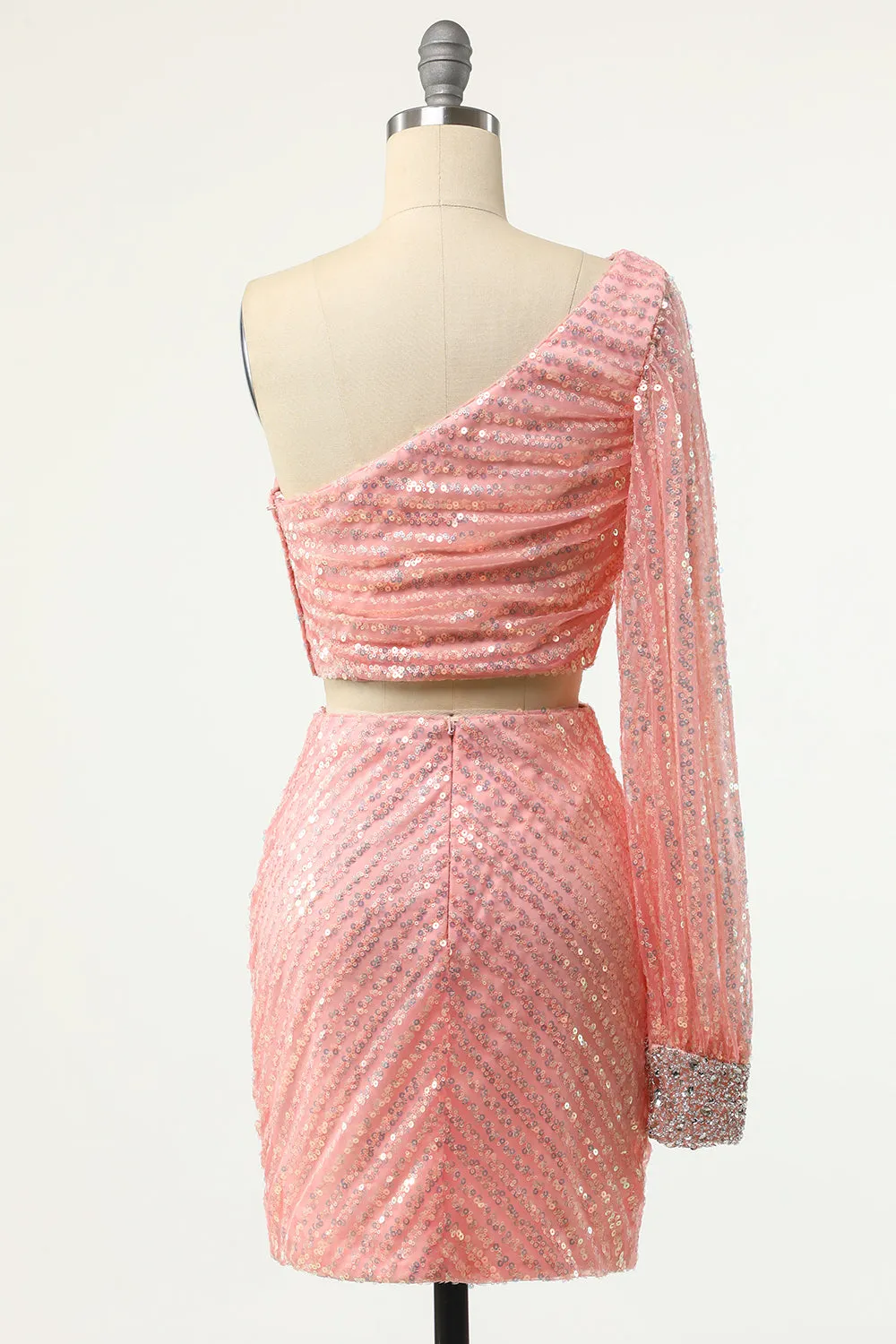 Blush One Shoulder Sequin Cocktail Dress sold by Zapaka product image thumbnail 2