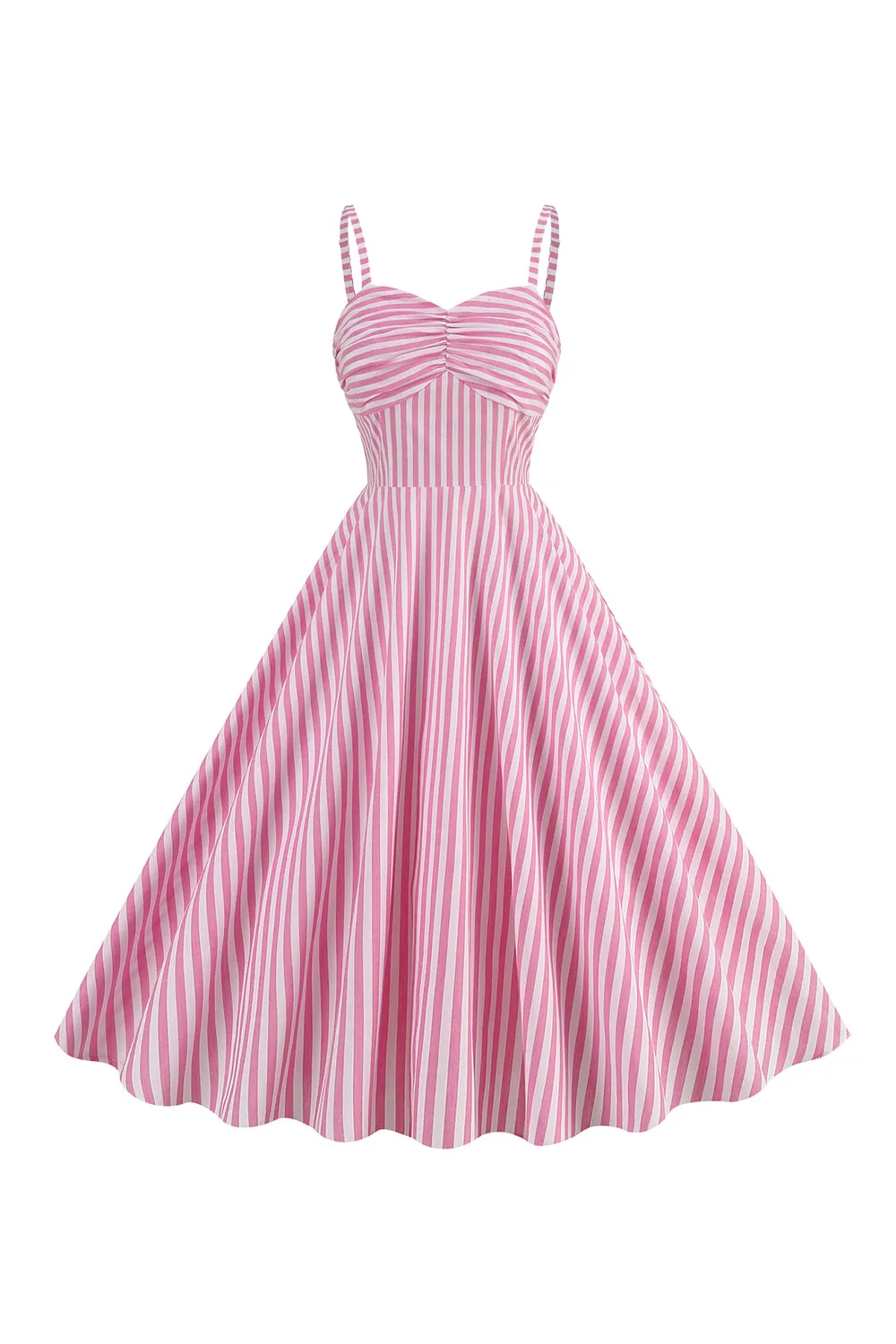 Spaghetti Straps Pink Stripes Swing 1950s Dress sold by Zapaka