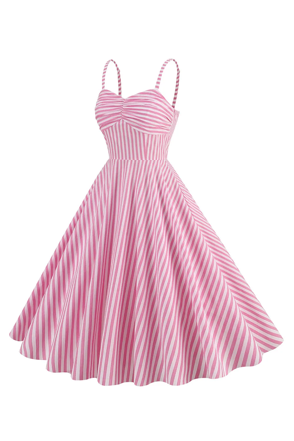 Spaghetti Straps Pink Stripes Swing 1950s Dress sold by Zapaka product image thumbnail 3