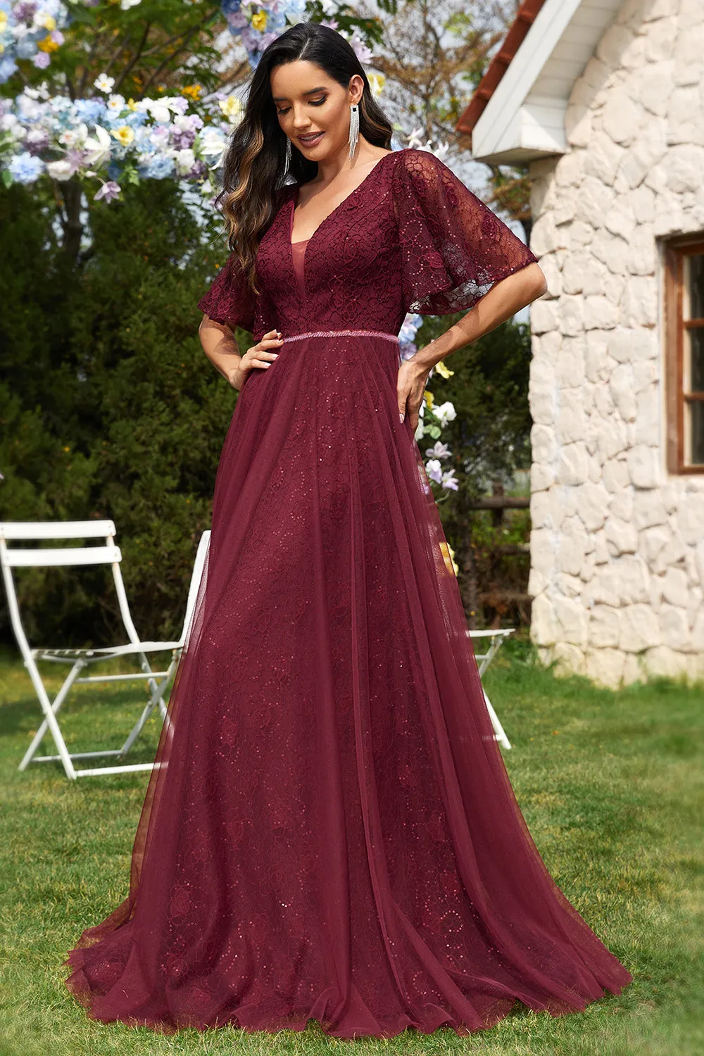 A-Line Burgundy Long Formal Dress sold by Zapaka product image thumbnail 3